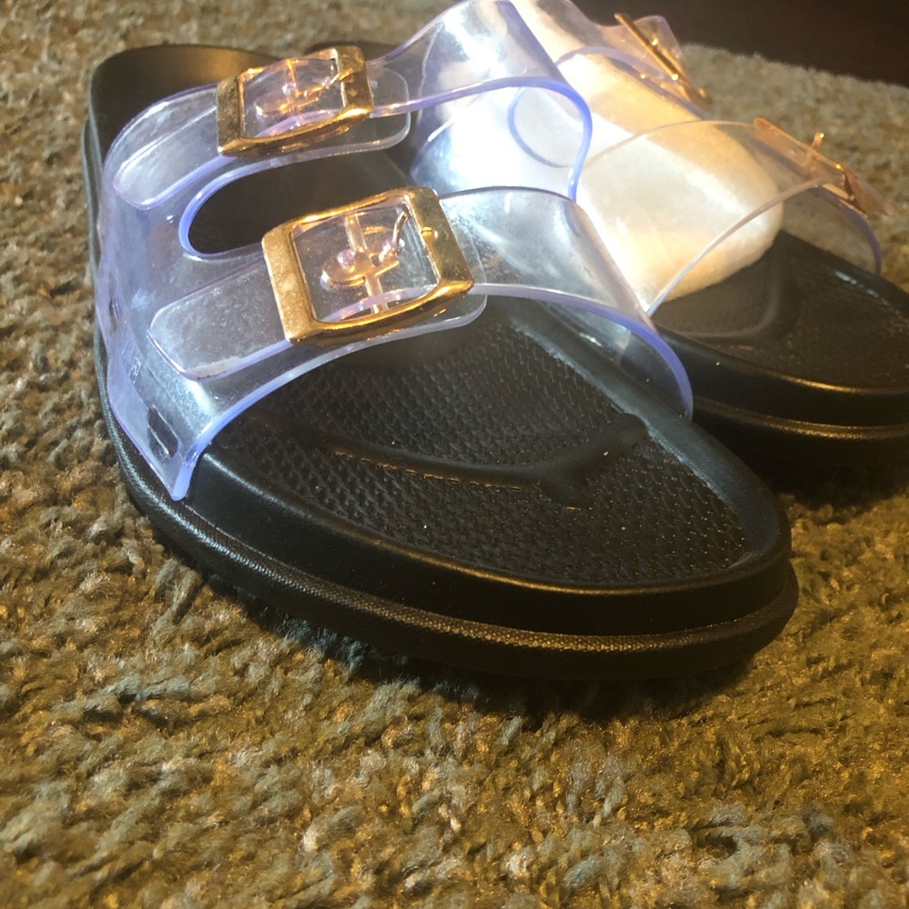 H2k black and clear summer sandals size 10